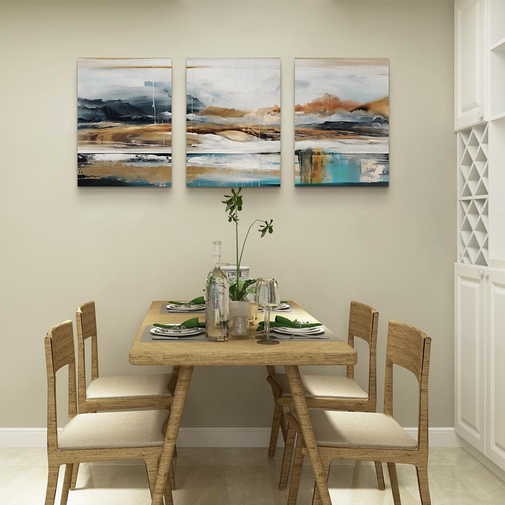 MHARTK66 Framed Canvas Wall Decor For Living Room Modern Bedroom Wall Art Abstract Ink Painting Canvas Prints for Home Decorations Ready to Hang Office Inspiration Posters Pictures Artworks 3 Piece