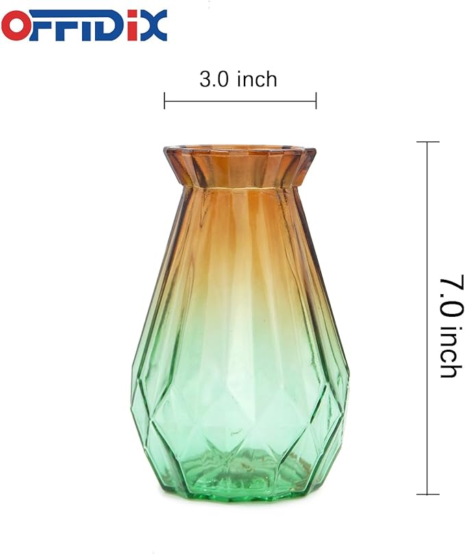 OFFIDIX Glass Vase Gradient Multicolor with Geometric Faceted Design Floral Vase for Home, Business, Events or Weddings