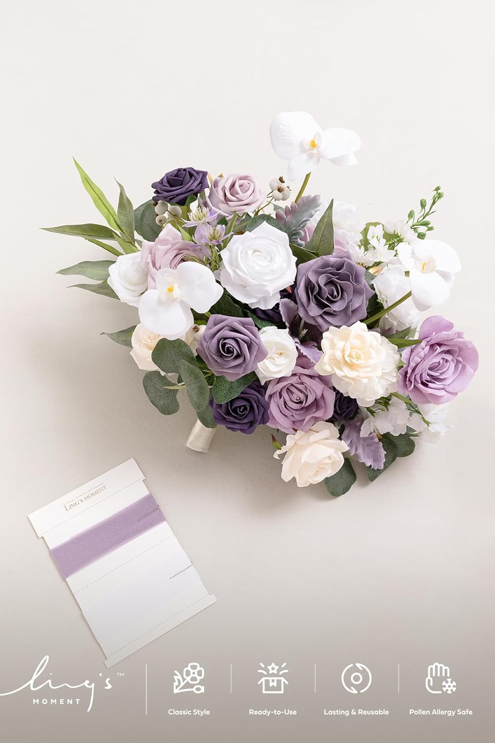 Ling's moment Lilac Wedding Bouquets for Bride, Purple Bridal Bouquets for Bride, 15 Inch Free Form Artificial Wedding Flower Bouquet