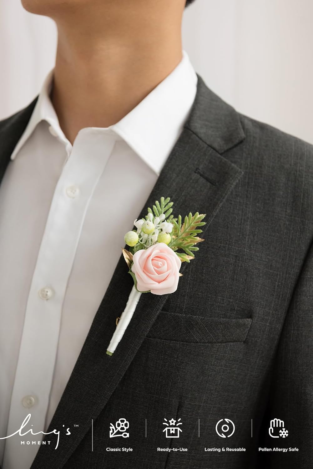 Ling's Moment Boutonniere for Men, 10pcs Groomsmen Guest Boutonniere, Artificial Flowers for Wedding Décor/Prom/Homecoming,etc.Blush Pink