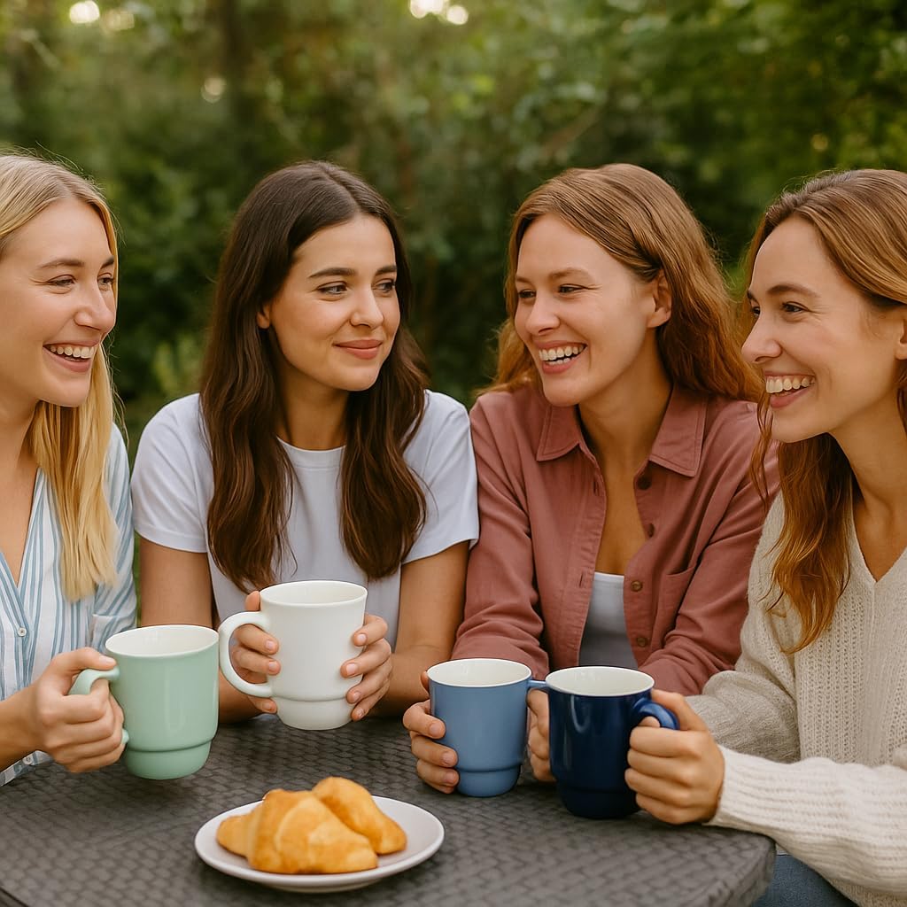 Coffee Mugs Set of 4 – 20 oz Porcelain Ceramic Mugs with Handle, Stackable Non-Toxic & Lead Free, Microwaveable Latte Cups for Kitchen, Tea & Cappuccino
