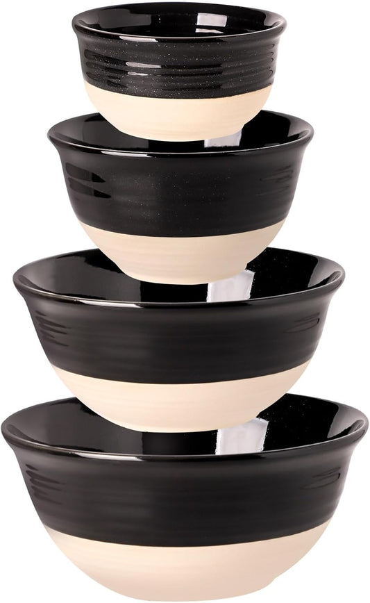 HASENSE Large Ceramic Mixing Bowls, 2.1/1.5/1.0/0.5 Qt Serving Bowls for Kitchen, Nesting Salad Bowls Set for Mixing, Cooking, Baking, Fruit, Side Dishes, Holiday Serving Dishes, Set of 4, Black