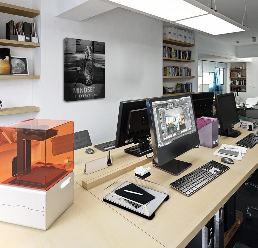 Inspirational Canvas Wall Art Motivational Framed Office Artwork Mindset Is Everything Wall Decor Framed Ready to Hang-12x16 inches