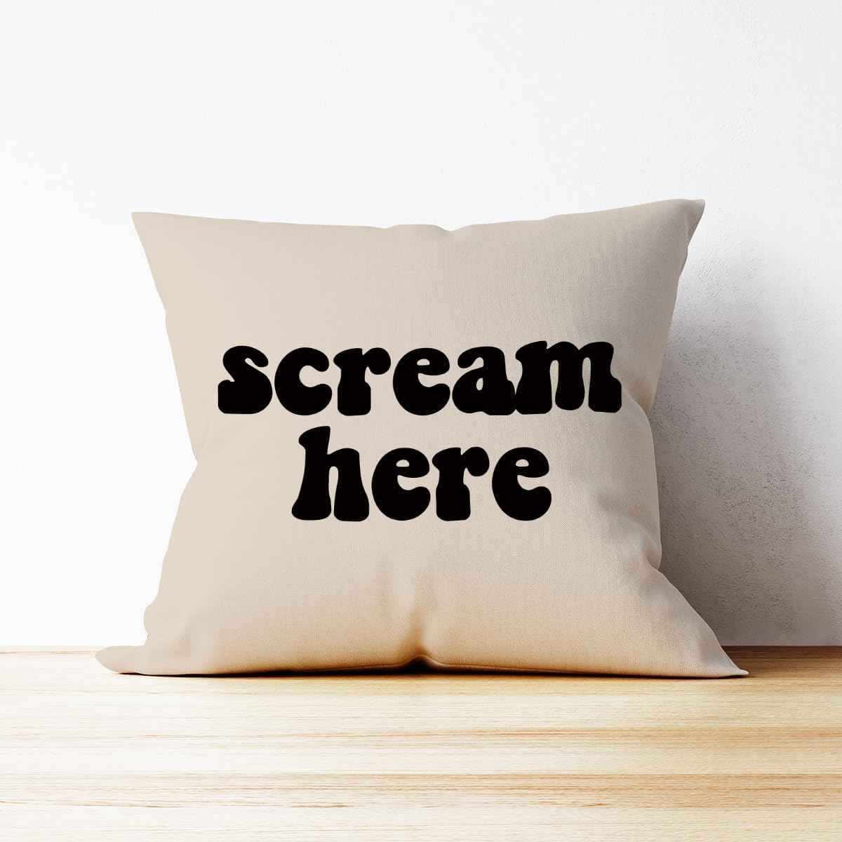 Mancheng-zi Funny Scream Decor Pillow Cover 18x18 - Fun Decorative Throw Pillow Case With Humor (Cream)