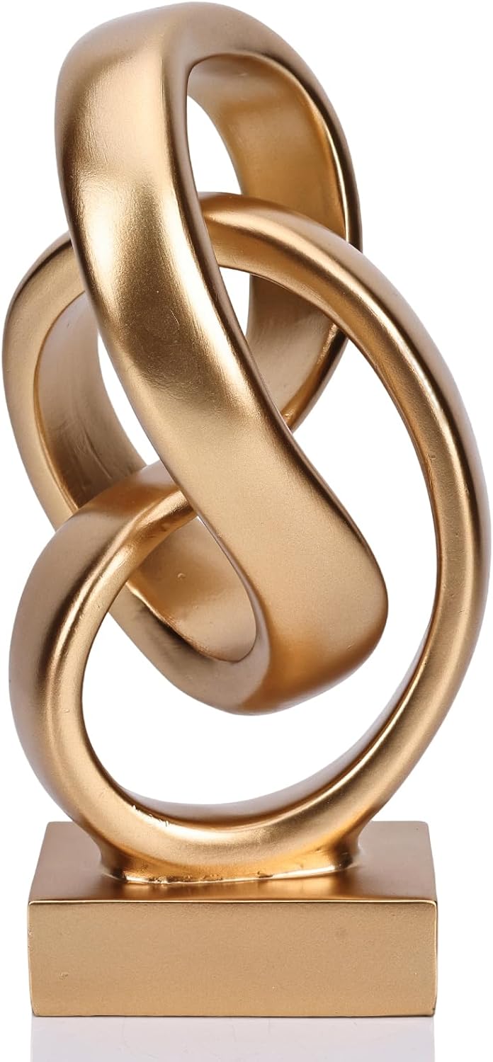 DOVDOV Abstract Gold Knot Statue, Geometric Knot Decor, Gold Decor on Shelf Bookshelf countertop for Living Room Coffee Table Office Coffee Table entryway entryway Desktop Decorative Ornament.