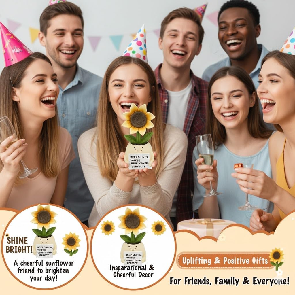 Inspirational Sunflower Gifts for Women Men, Keep Shining Resin Desk Decor, Cute Mini Plant Pot Figurine - Unique Thinking of You Encouragement Present for Coworker Friend Get Well Soon (Sunflower)