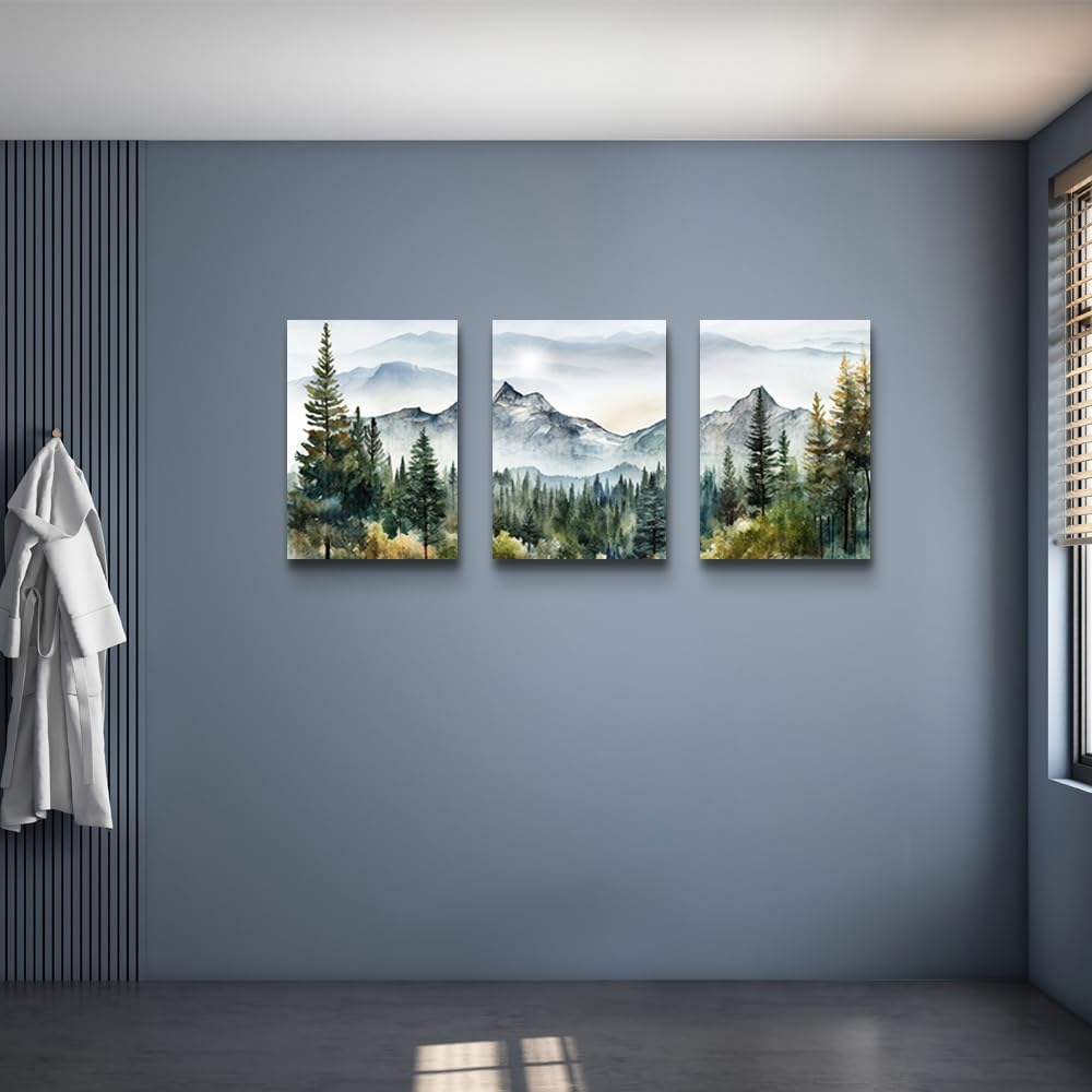 MHARTK66 Large Size Wall Art for Living Room Modern Wall Decor for Bedroom Office Decor Abstract Mountain Forest Landscapes Ink Painting 3 Piece Framed Canvas Art Prints Ready to Hang Wall Pictures