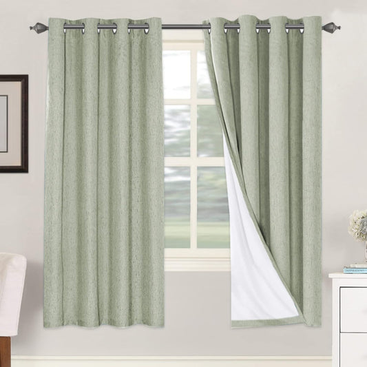 H.VERSAILTEX Linen Blackout Curtains 72 Inches Long 100% Absolutely Blackout Thermal Insulated Textured Linen Look Curtain Draperies Anti-Rust Grommet, Energy Saving with White Liner, 2 Panels, Sage