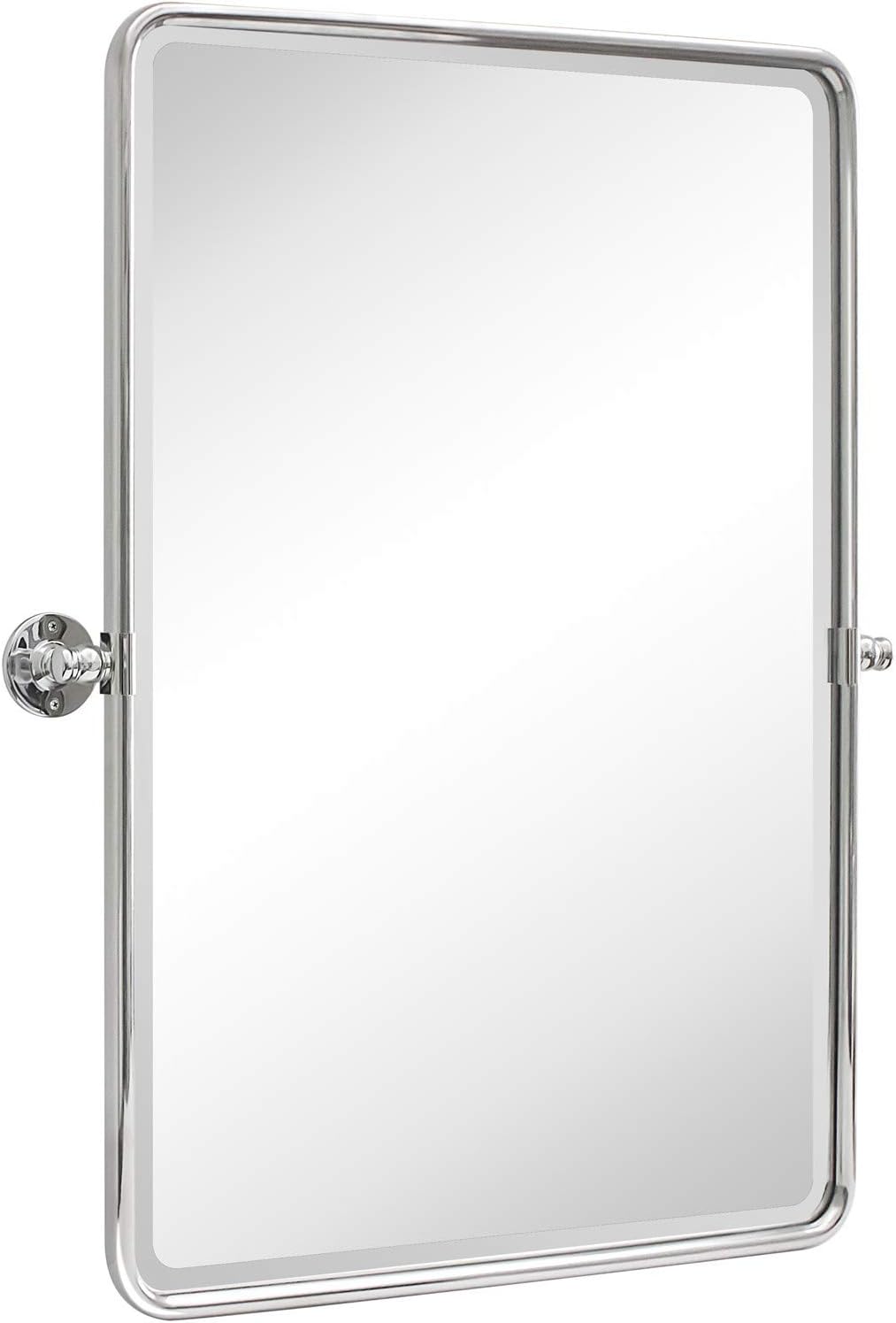 Farmhouse Pivot Rectangle Bathroom Mirror Chrome Metal Framed Tilting Beveled Vanity Mirrors for Wall, Overall 23.91 x 30 inches (Mirrror 20 x 30 inches)
