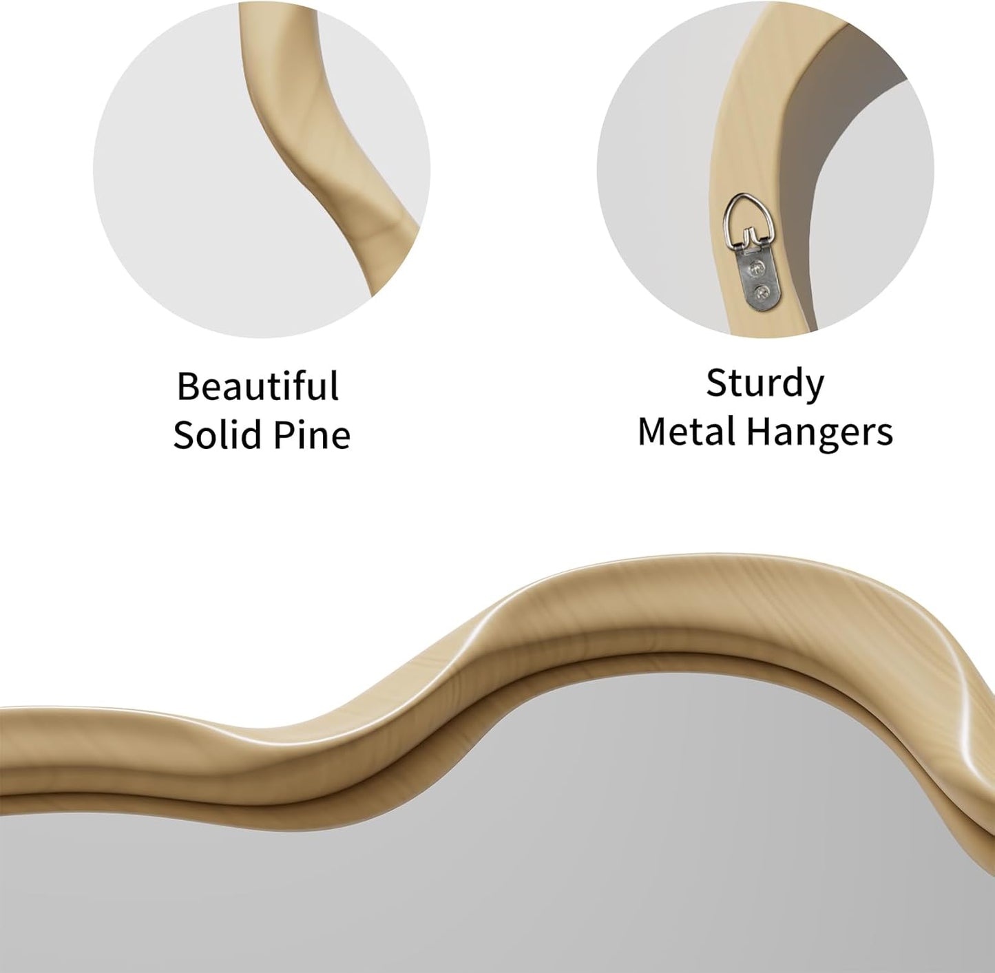 Irregular Wall Mirror, Wooden Framed Wall Asymmetrical Wavy Wall Mirror for Living Room Bedroom Entryway Bathroom Modern Decorative with Hanging Hooks 30x14 Inch