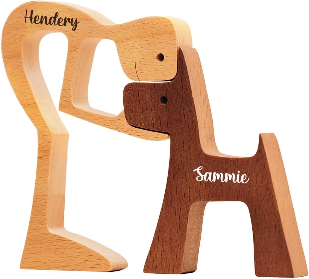DOPTIKA Personalized Dog Statue Home Decor, Wooden Sculpture Pet Carving, Table Decoration, Memory Gift for Dog Lovers, Dad, Housewarming Ideas
