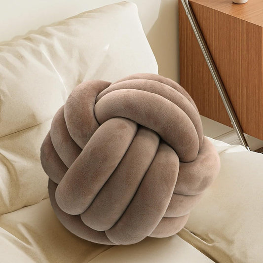 Knot Pillow Ball, Handmade Decorative Throw Pillow, Soft Round Knotted Cushion for Couch & Bedroom, Cute Home Decor, Braided Pillow for Living Room (10.6 Inches, Camel)