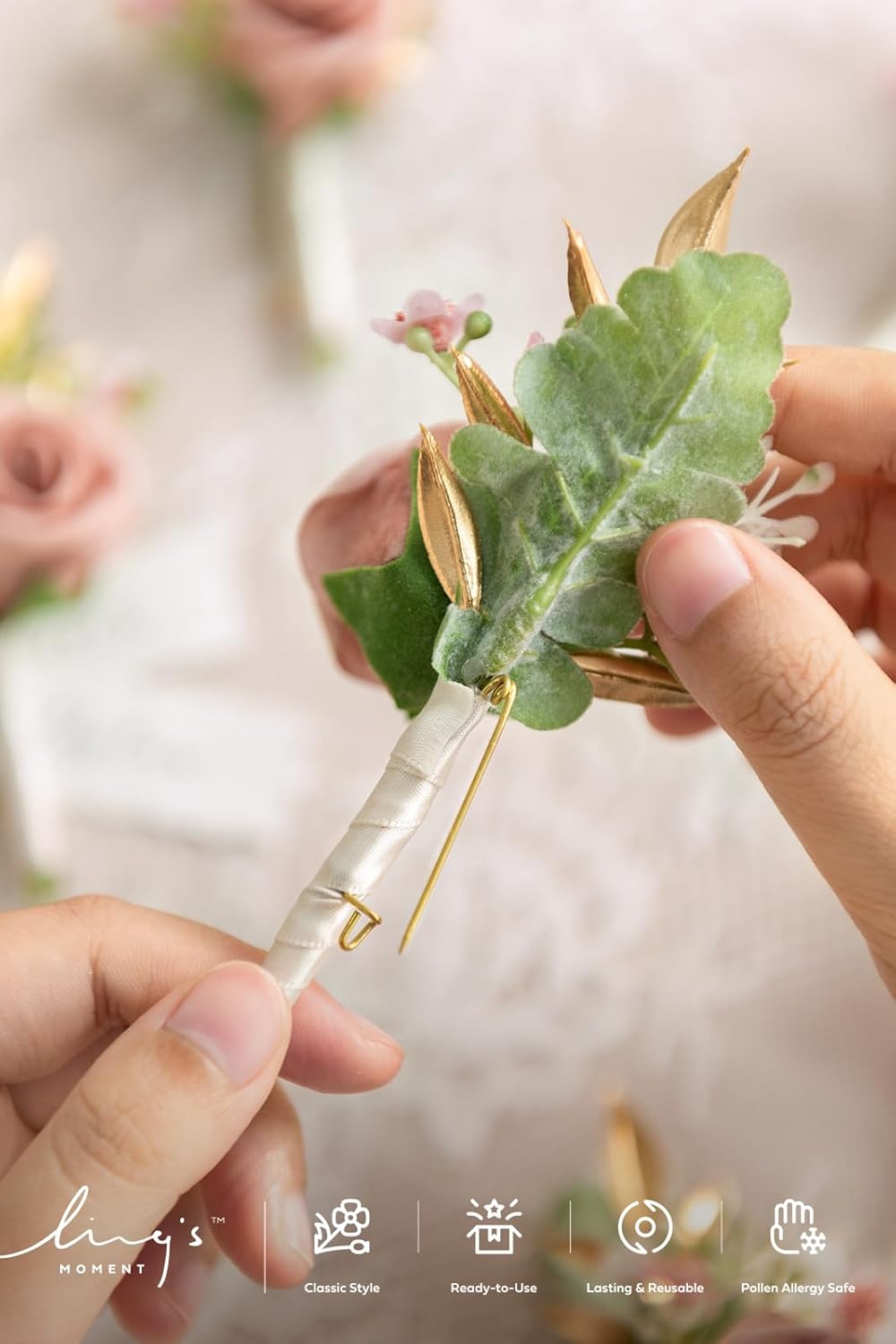 Ling's Moment Boutonniere for Men, 10pcs Groomsmen Guest Boutonniere, Artificial Flowers for Wedding Décor/Prom/Homecoming,etc.Dusty Rose Pink