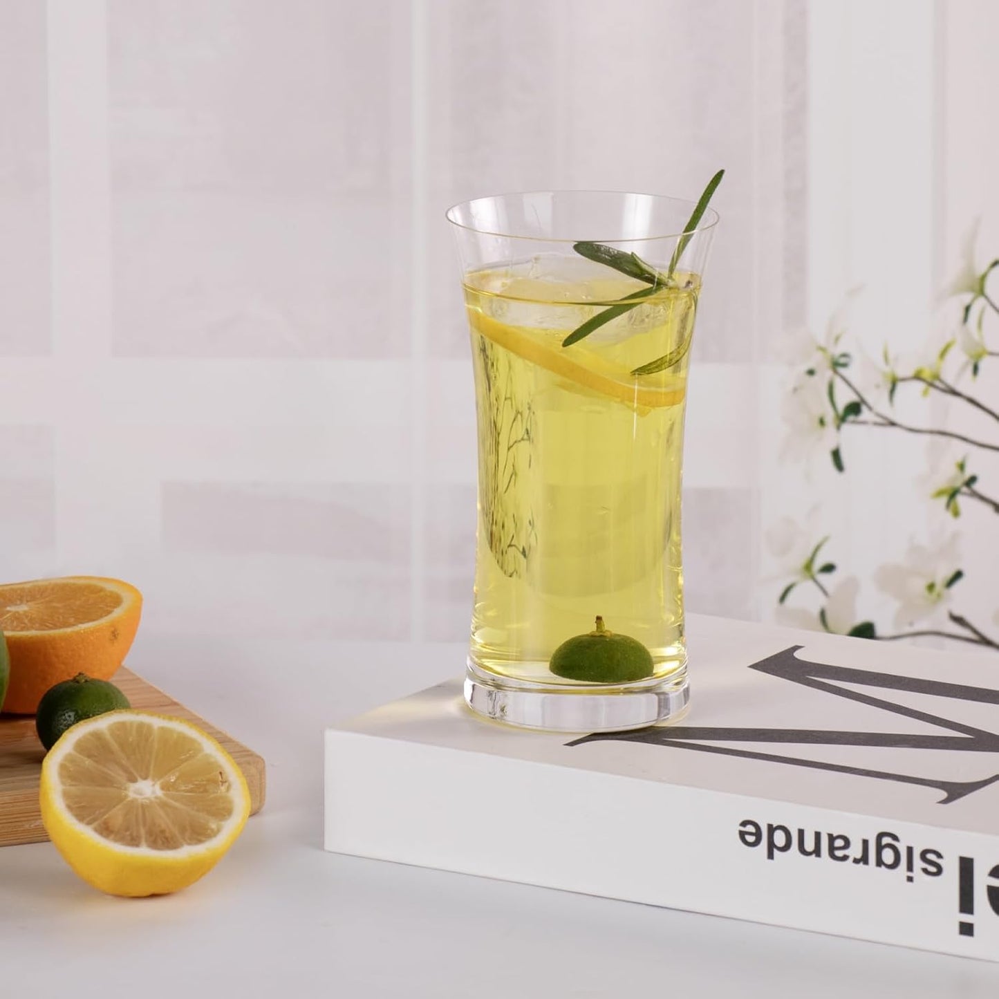 KAMMAK Drinking Glasses Set of 2, 11.8oz Crystal Water Glasses, Everyday Tall Glass Cups, Highball Glass for Cocktail, Juice, Mojito, Iced Tea, Kitchen and Bar Glassware Gifts, Collins Glasses