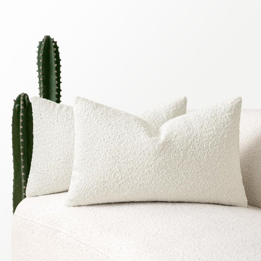 MIULEE 12x20 Inch Decorative Lumbar Throw Pillows for Bed Set of 2 Textured Boucle Neutral Winter Throw Pillow Covers White Accent Solid Pillowcases Sofa Livingroom Home Decor