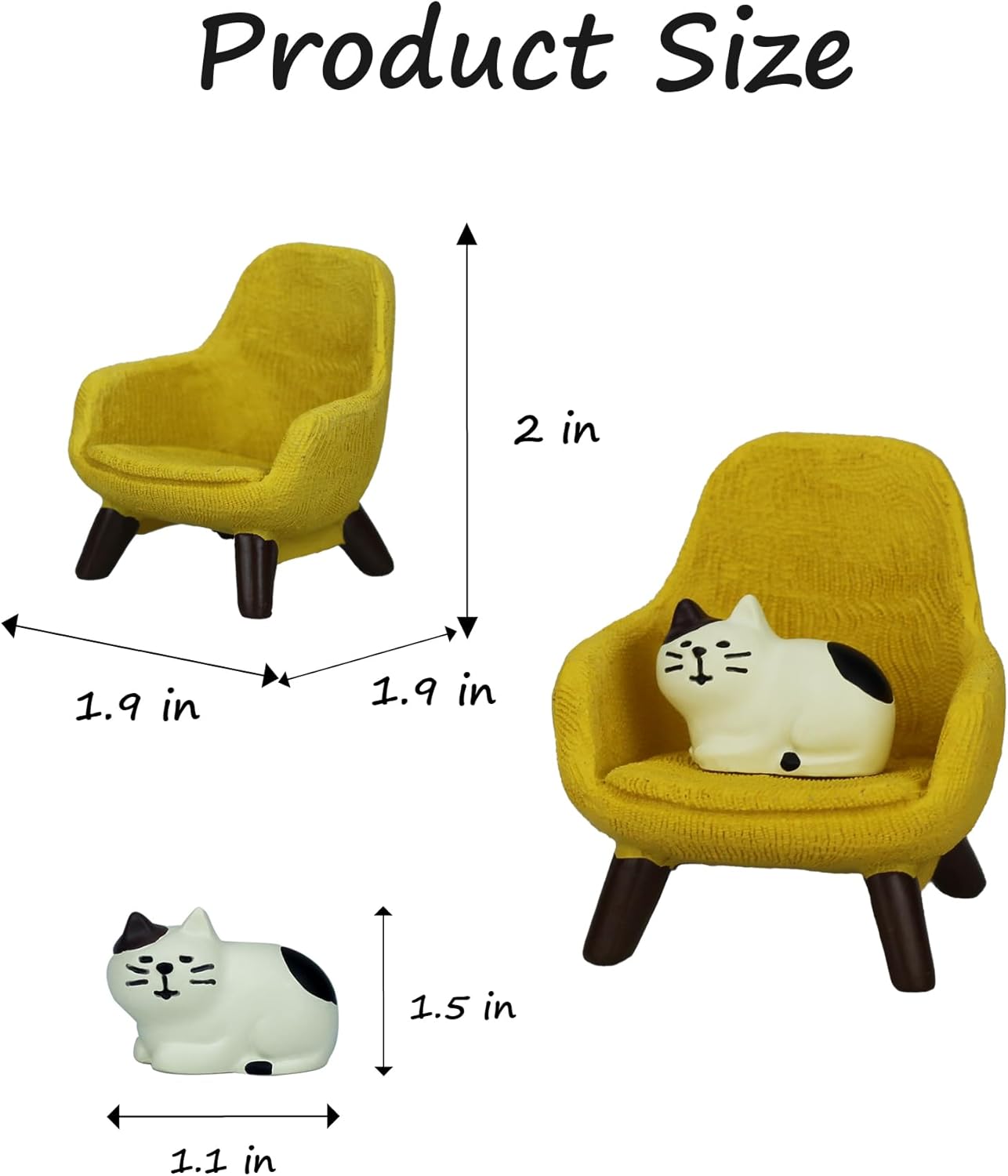 Cute Mini Cat Figurine with Small Sofa Resin Cat Figure for Office Home Decor - Cute Cat Gift for Cat Lovers (Yellow Sofa)