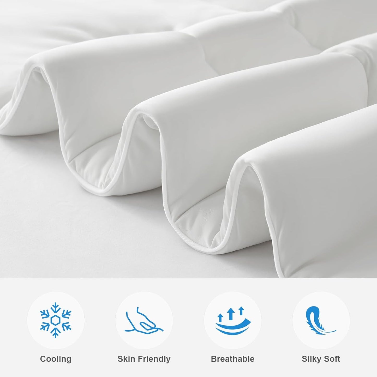 EASELAND All Season Cooling Comforter Queen, Cold Touch Fabric Absorbs Body Heat, 300GSM Super Soft, Cooling Blanket for Night Sweats Hot Sleeper (White-All Season, Queen(90"x90"))