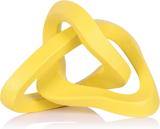Infinity Knot Sculpture Yellow Knot Decor Object, Abstract Knick Knacks Coffee Table Modern Statue, Yellow Sculpture for Home Living Room Table Ornaments and TV Stand Bookshelf Decorative