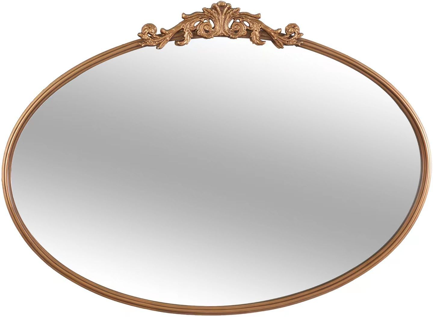 Gold Oval Mirror for Wall,Baroque Fireplace Decor,Brass Wall Mirror,Victorian Vintage with Full Matel Frame,Ornate Entryway/Bathroom/Living Room/Hallway 36''X24'' (XD-004ZM)