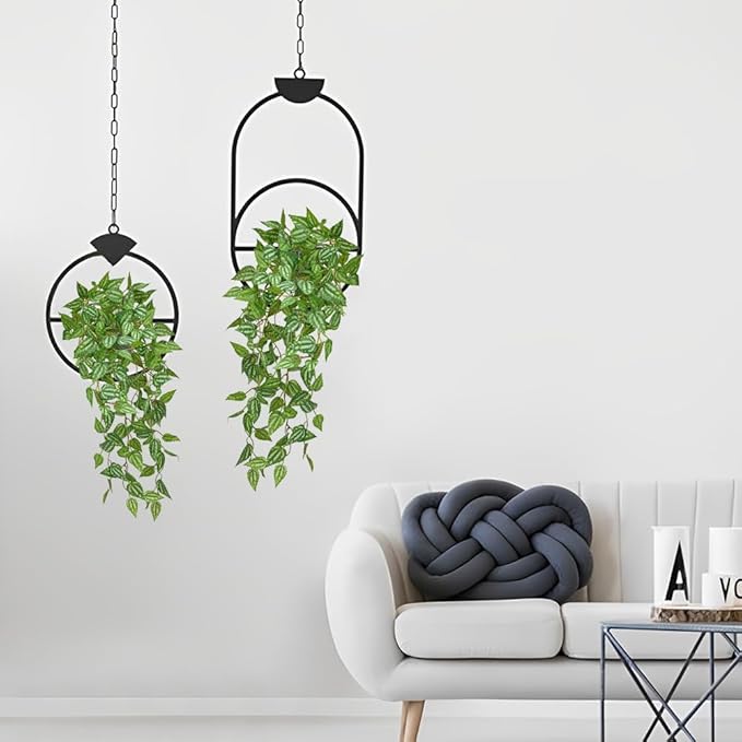 DILATATA Fake Hanging Plants Artificial Hanging Plants 22" Faux Peperomia Hanging Leaves Plants for Wall Shelf Home Indoor Outdoor Decor - 5 Pack
