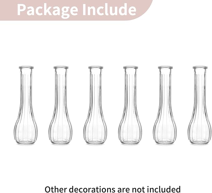 NUPTIO Glass Bud Vases Centerpiece: 6 Pcs Small Flower Vase for Wedding in Bulk - Cute Clear Ribbed Vase for Party Events Home Table Decor