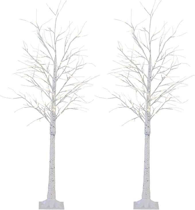 Twinkle Star 2-Pack 6 Feet 96 LED Lighted Birch Tree for Thanksgiving Decor Home Wedding Party Indoor Outdoor Christmas, Fall, Autumn Decoration, 2 Pack, Warm White