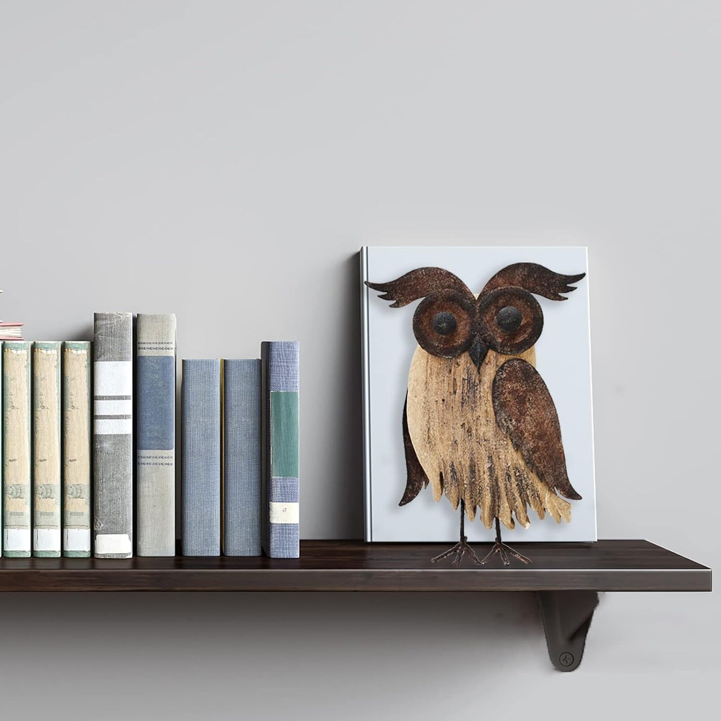 E-view Rustic Owl Figurines Decor Animal Statue for Home-Wooden Stand Owl Sculptures Decorations for Living Room Bedroom-Shelf Decoration Decorative Tabletop Collection(Owl B)