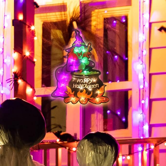 20LED Lighted Halloween Window Silhouette Decoration- Halloween Decoration (Witch)