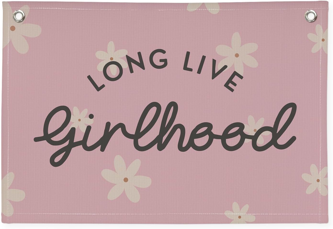 Long Live Girlhood Linen Banner Hanging Pink Flag Flower Banner for Nursery Playroom Wall Decor for Kids Bedroom Living Room Dorm Toddler Decorations Trendy Room 30x20 In (Girlhood)