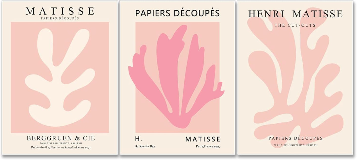 Julaydi Pink Matisse Wall Art Posters Set of 3 Abstract leaf Canvas Prints Minimalist Henri Matisse Painting Modern Pastel Aesthetic Decor Pictures for Living Room Bedroom Bathroom 16x24in Unframed