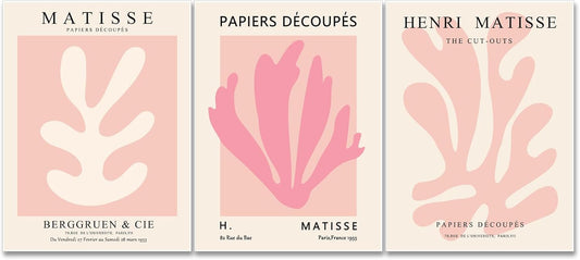 Julaydi Pink Matisse Wall Art Posters Set of 3 Abstract leaf Canvas Prints Minimalist Henri Matisse Painting Modern Pastel Aesthetic Decor Pictures for Living Room Bedroom Bathroom 16x24in Unframed