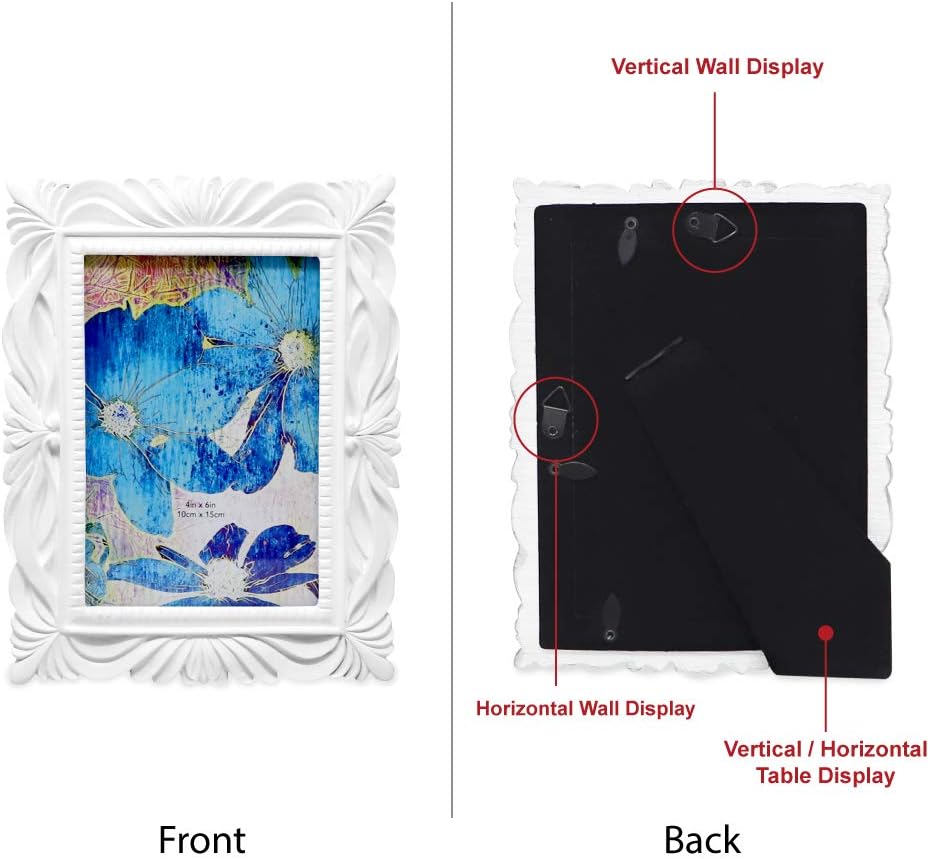 Isaac Jacobs 4x6 White Wave Textured Hand-Crafted Resin Picture Frame with Easel & Hook for Tabletop & Wall Display, Decorative Swirl Design Home Décor, Photo Gallery, Art, More (4x6, White)