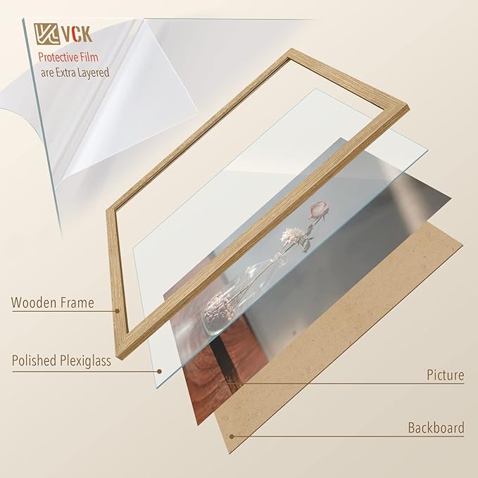 VCK 18x24 Poster Frame Set of 3 - Oak, Natural Solid Wood Picture Frames, Wall Hanging