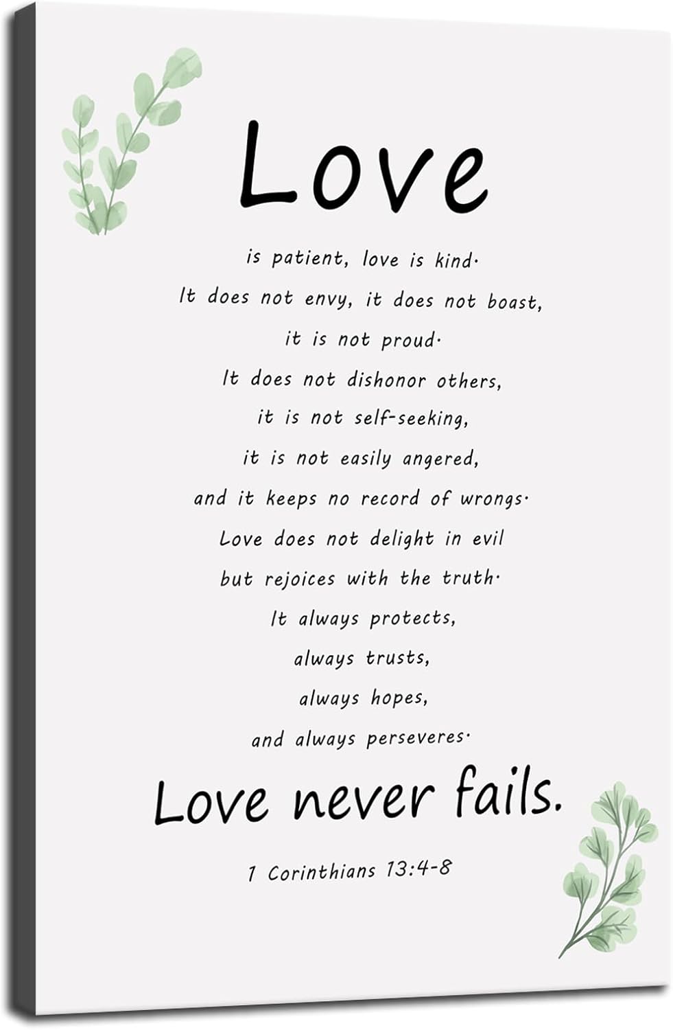 Inspirational Quotes Canvas Wall Art Love is Patient Love is Kind Motivational Christian Poster Print Inspiring Picture Painting 1 Corinthians 13:4-8 Framed Artwork Office Wall Decor[12''W X 18''H]