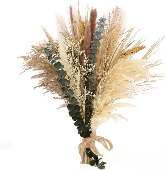 Dried Flowers Bouquet,Pampas Grass for Boho Decor,Rustic Farmhouse Flower for Bohemian Home,Bedroom,Living Room,Wedding Table Centerpieces(Bouquet A)