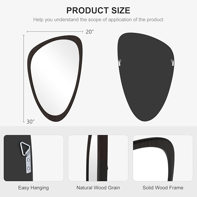 WallBeyond Asymmetrical Mirror, Irregular Wall Mirror, Wall Mirrors Decorative for Bedroom Living Room Entryway Hall, Wood Mirror for mid Century Modern Decor 30" H x 19" W, Black