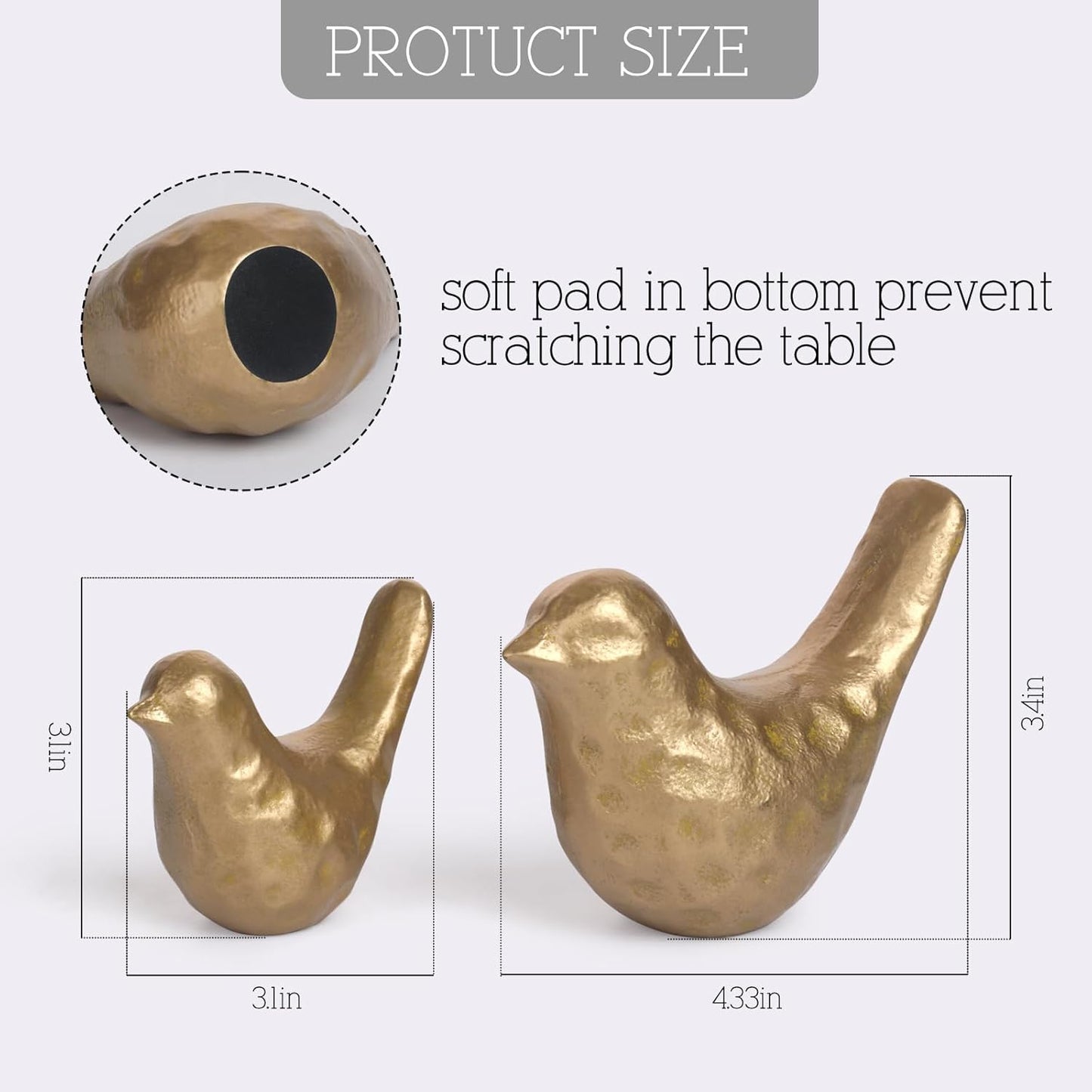 Elegant Cast Iron Bird Statue with Vintage Brass Coating – Gold Bird Figurine for Home Desk, Living Room, Bedroom, Office – Charming Decorative Ornament