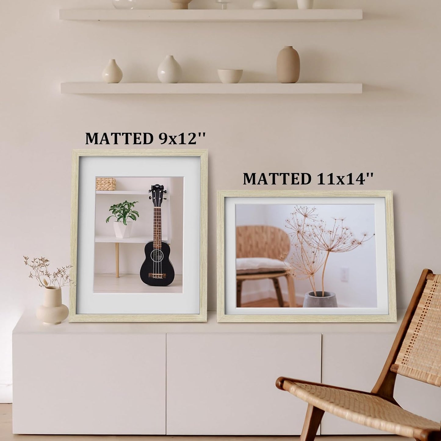 Egofine 12x16 Picture Frames Set of 4, Made of Solid Wood Covered by Plexiglass 9x12 and 11x14 with Mat or 12x16 without Mat, for Wall Mounting Photo Frame Distressed Wood Grain