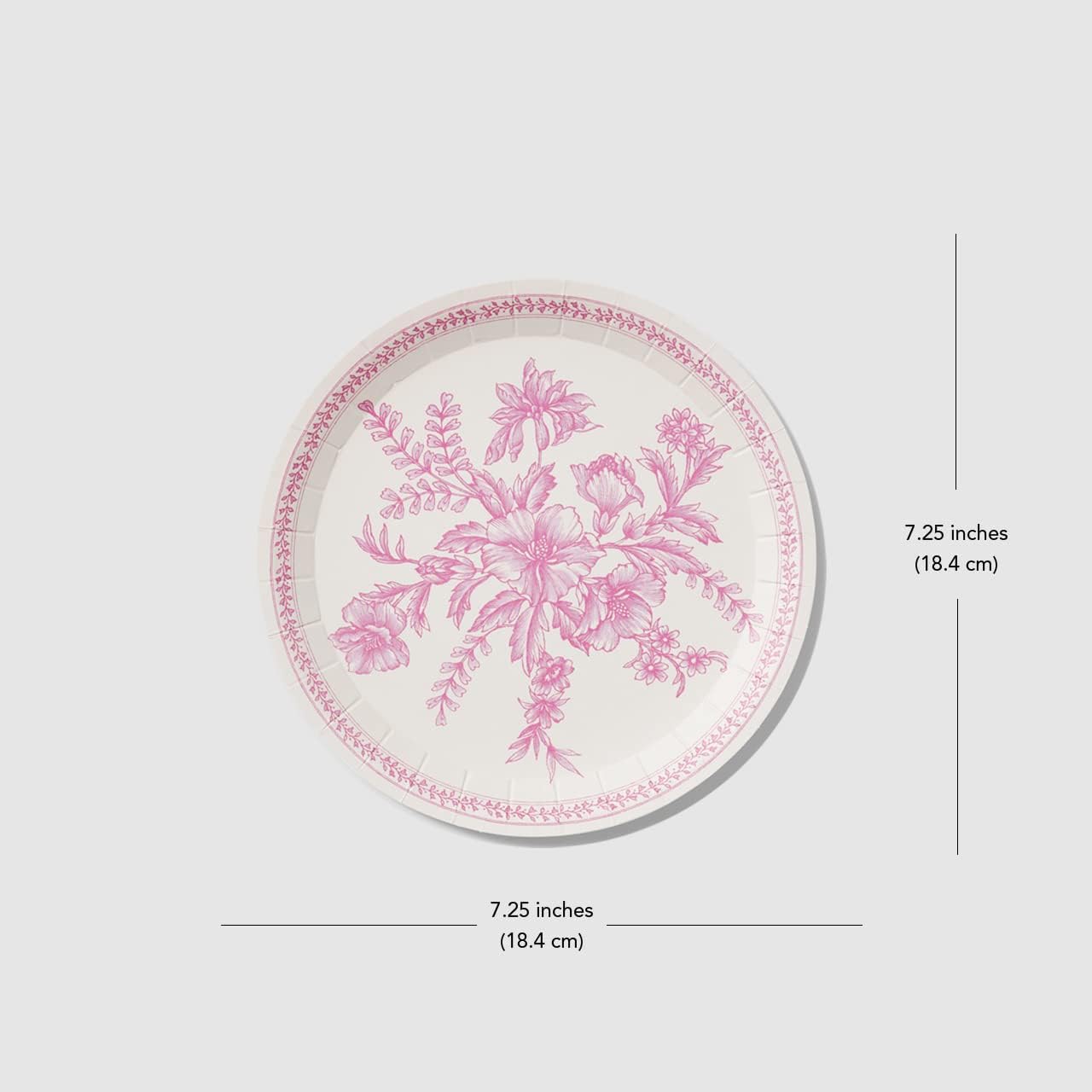 Coterie Pink Floral Paper Plates (Set of 10 Small) - For Bridal and Baby Shower, Garden Party, Birthday - 7.25" Fancy Plates