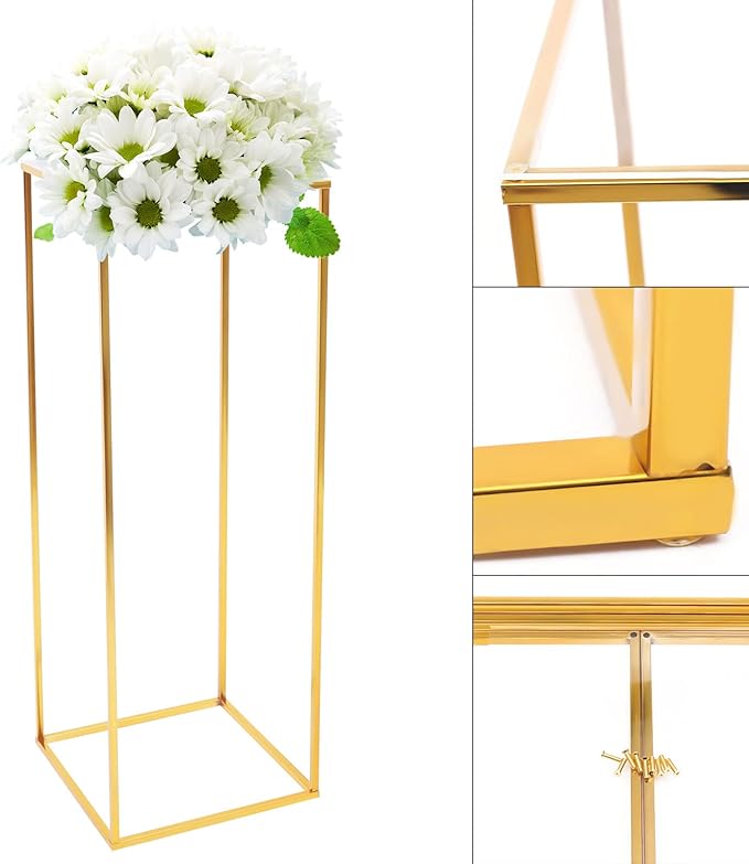 Metal Flower Stand - Rectangular Geometric Gold Centerpiece for Wedding Decorations, Party Events (31.49inch)