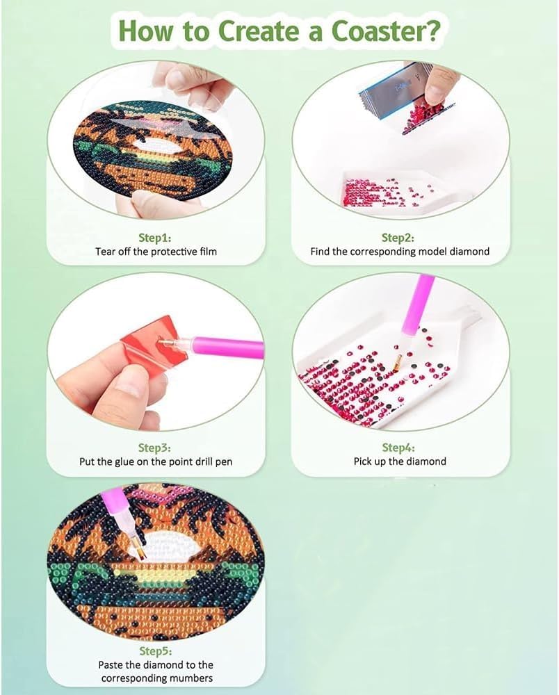 Clendo 8Pcs Diamond Painting Coasters Kits, DIY Landscape Diamond Art Coaster Kits with Holder, Small Diamond Painting Kits for Adults & Kids Art Craft Supplies
