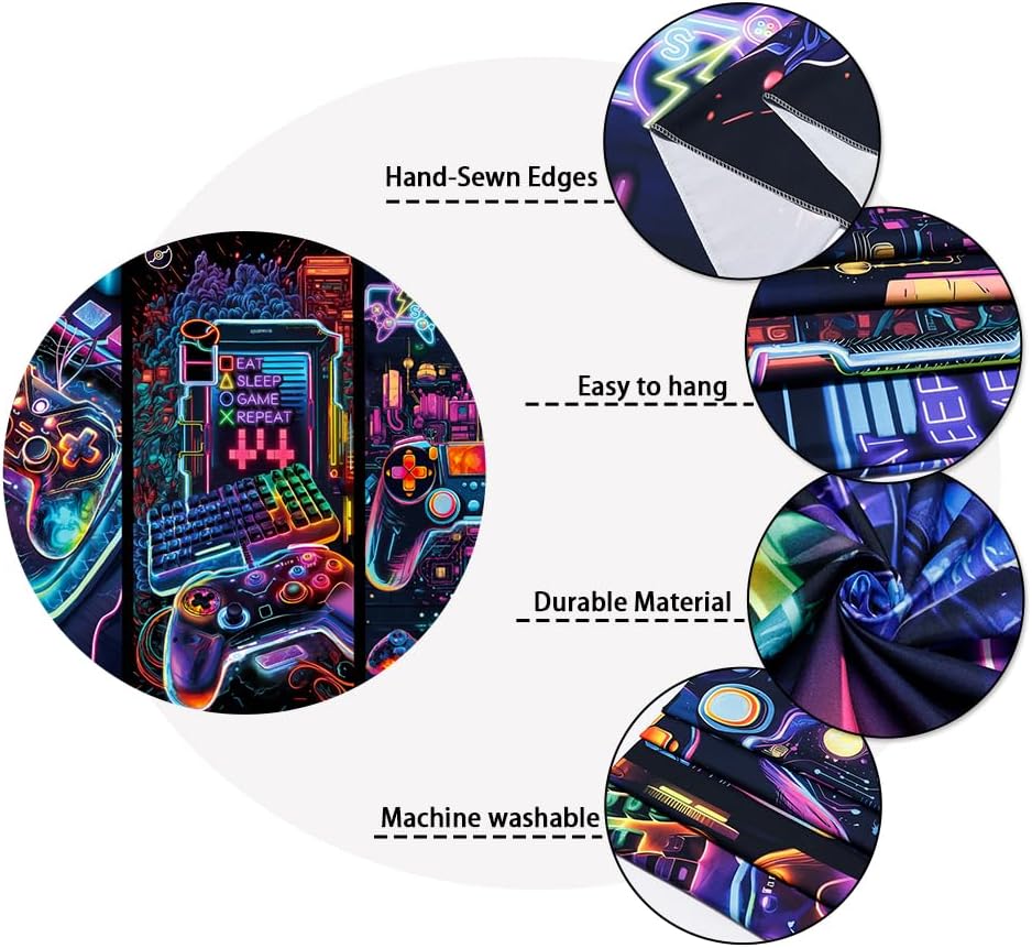 Galoker Blacklight Gaming Tapestry Cool Neon Game Controller Tapestry UV Reactive Gamer Player Wall Tapestries Funny Art Gaming Poster Tapestries Wall Hanging for Home Decor