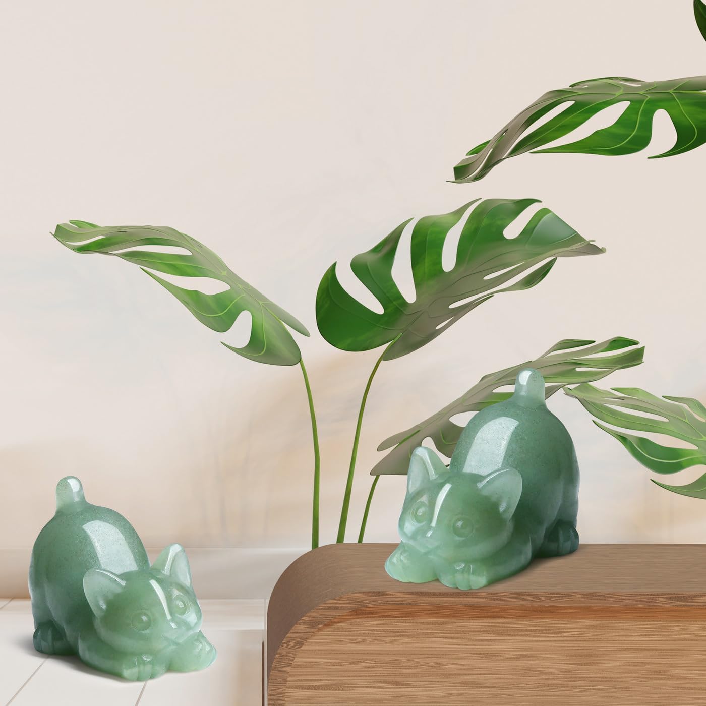 Green Aventurine Cat Decor Crystal Statue Carved Home Room Decor Figurines for Natural Lazy Gemstones Sculpture Handcrafted Healing Stone Lucky Kitten Office Spiritual Gifts for Cat Lovers