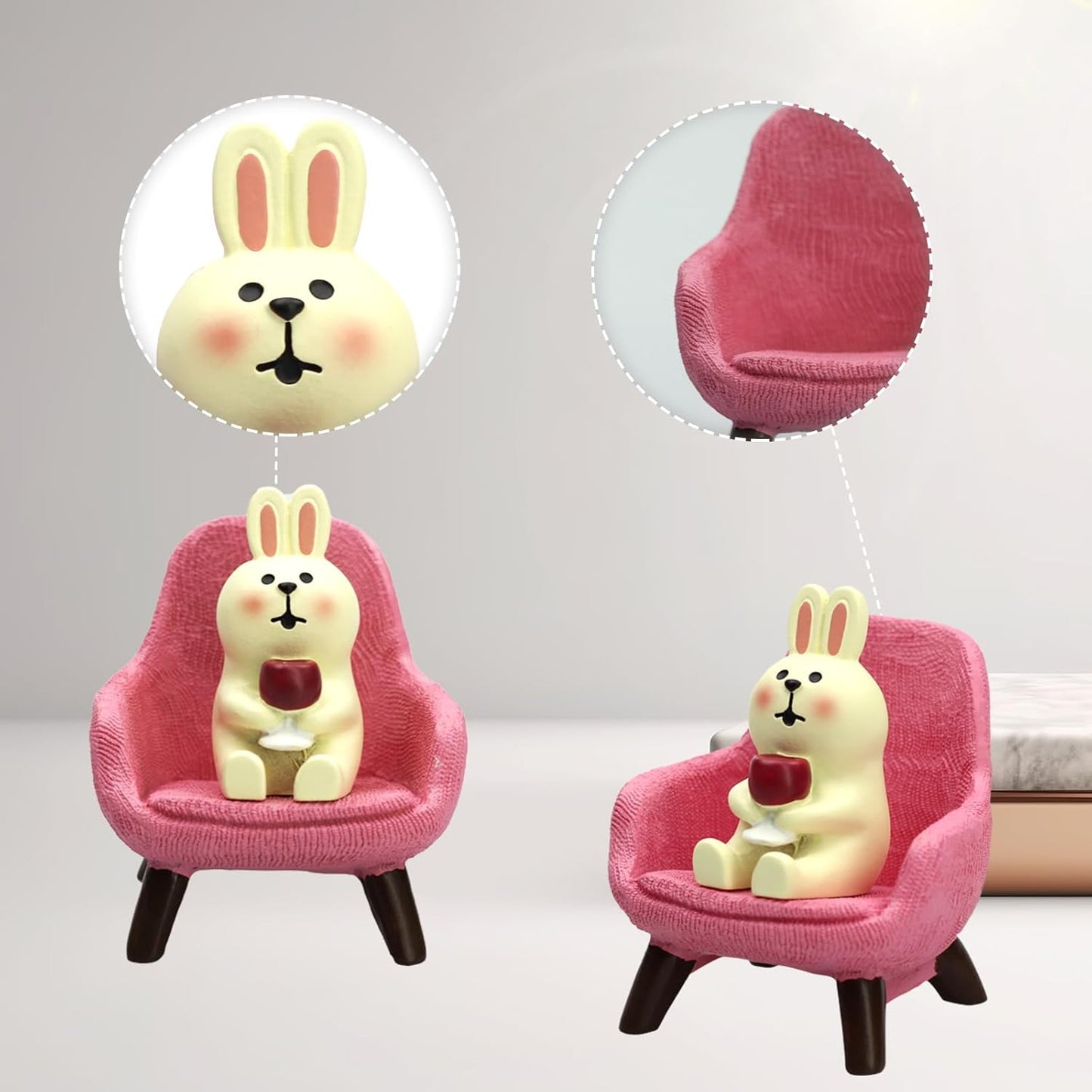 Cute Mini Rabbit Figurine Resin Rabbit for Office, Home Decoration - Pink Sofa