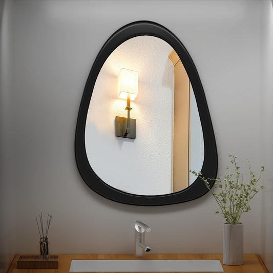 COOL2DAY Irregular Mirror,Asymmetrical Wood Wall Frame Abstract Assymetrical Decorative Mirror,Black Odd Shaped Mid Century Mirrors for Living Room Bedroom Entryway Bathroom Home Decor