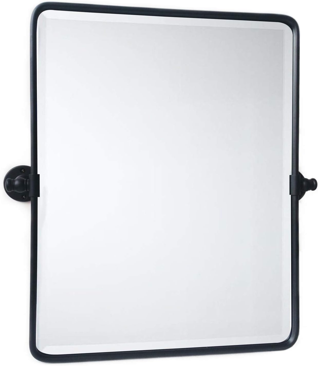 Farmhouse Black Metal Framed Pivot Rectangle Bathroom Mirror Rounded Rectangluar Tilting Beveled Vanity Mirrors for Wall, Overall 22.91 x 24 inches (Mirrror 19 x 24 inches)