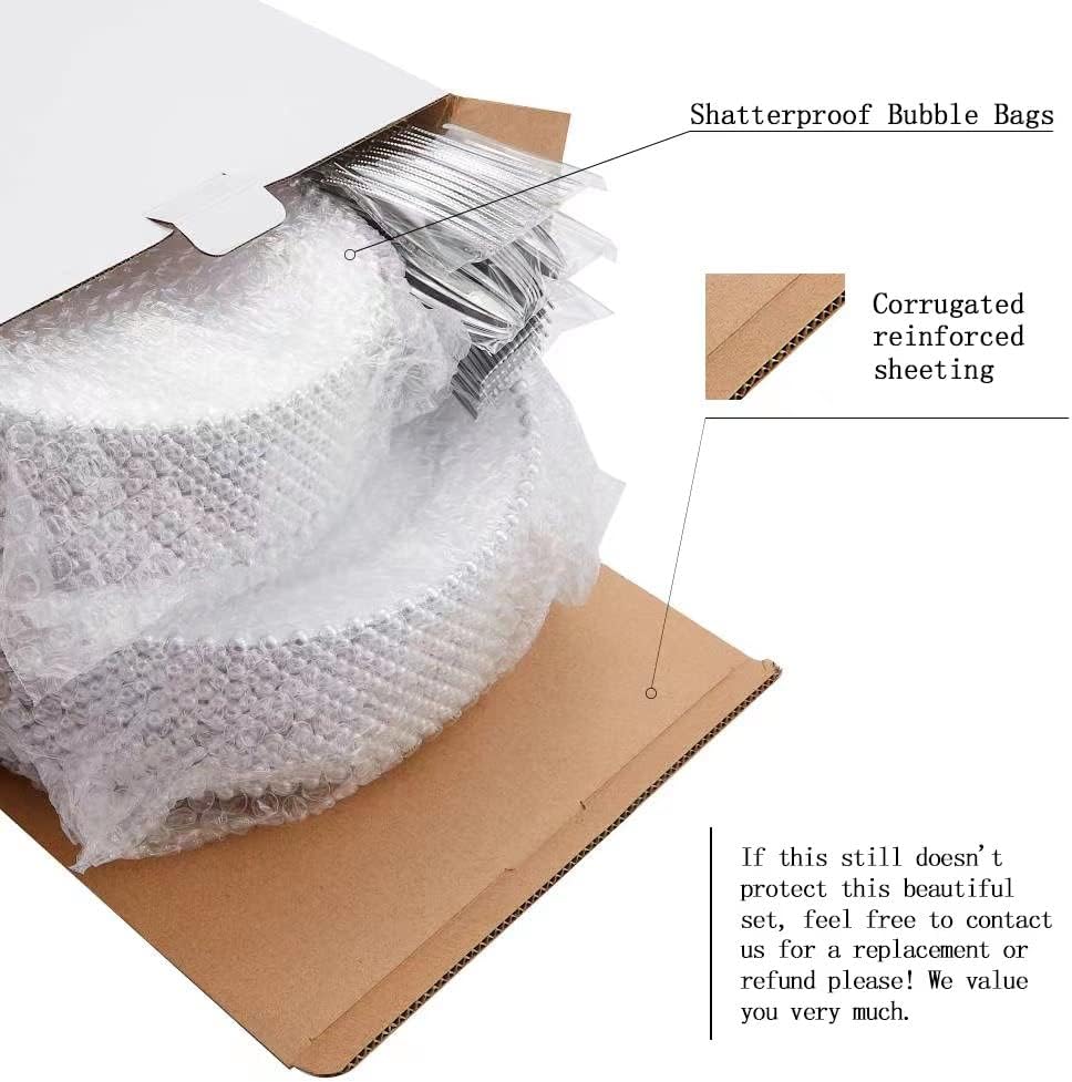 HOMIP 75Pcs Fancy Disposable Dinnerware Party Set, 15 Dinner Plates 15 Dessert Plates with Silver Bead Rimed, 15 Silver Spoons, 15 Knives, 15 Forks, Plastic Silverware for Wedding Birthday Party