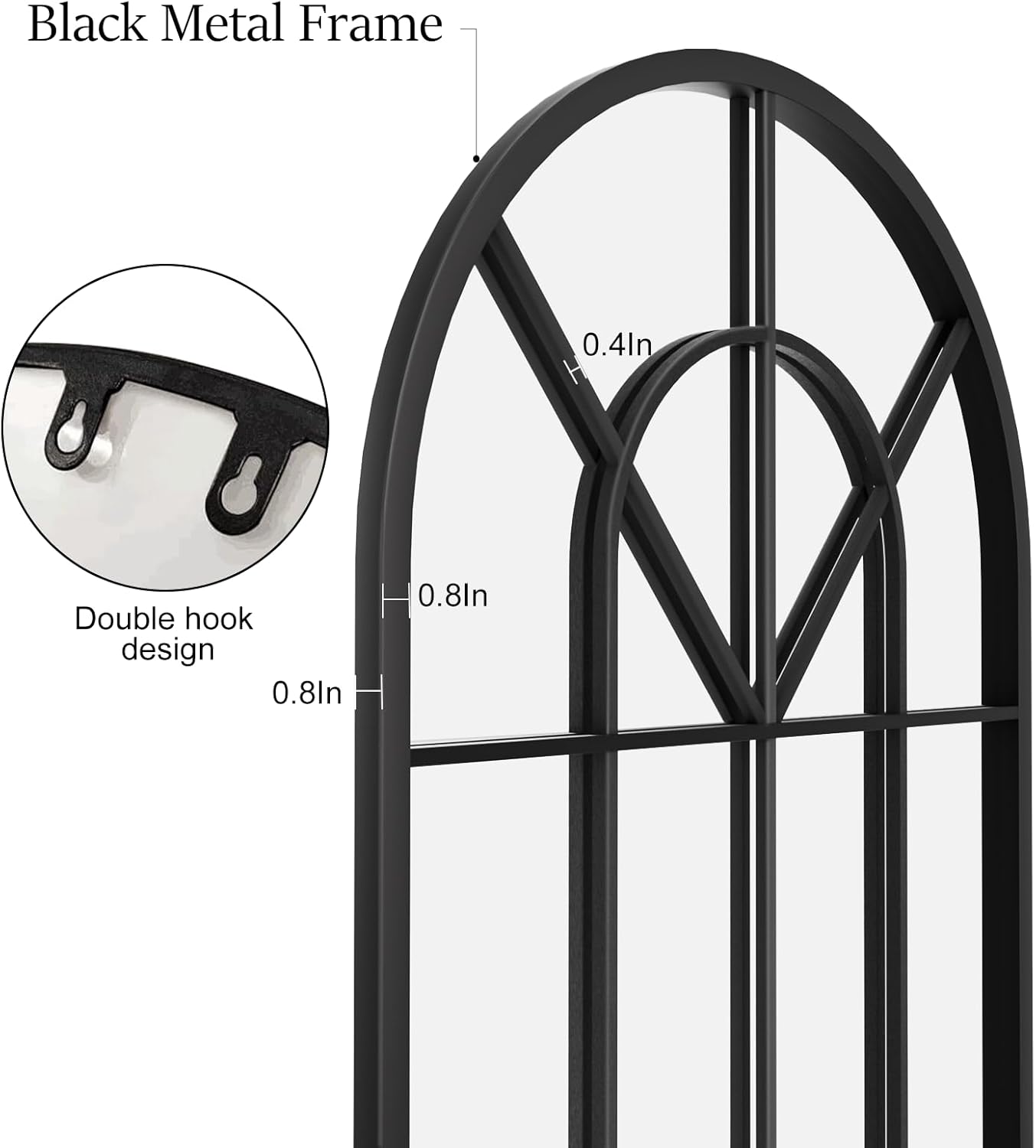 Full Length Mirror, 71"x32" Oversized Floor Mirror Full Length, Large Body Arched Wall Mounted Window Pane Mirrors, Standing Mirrors Hanging or Leaning for Bedroom (Black)