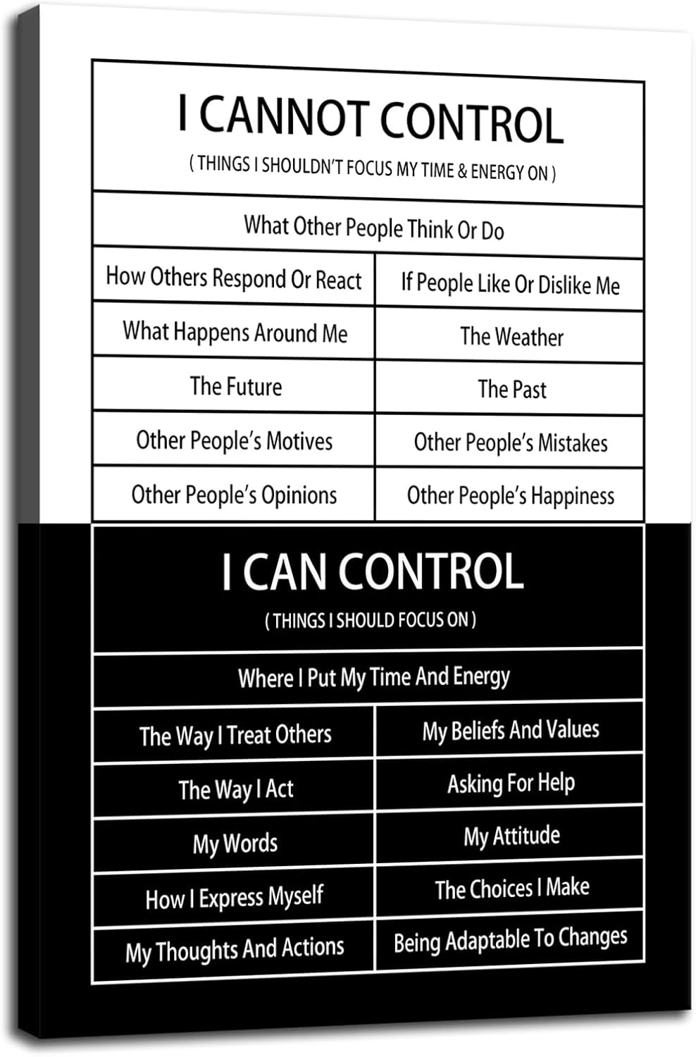 Inspirational Quotes Canvas Wall Art Motivational I Cannot Control or I Can Control Inspiring Poster Prints Entrepreneur Quote Modern Home Office Bedroom Wall Decor Ready to Hang[12''W X 18''H]