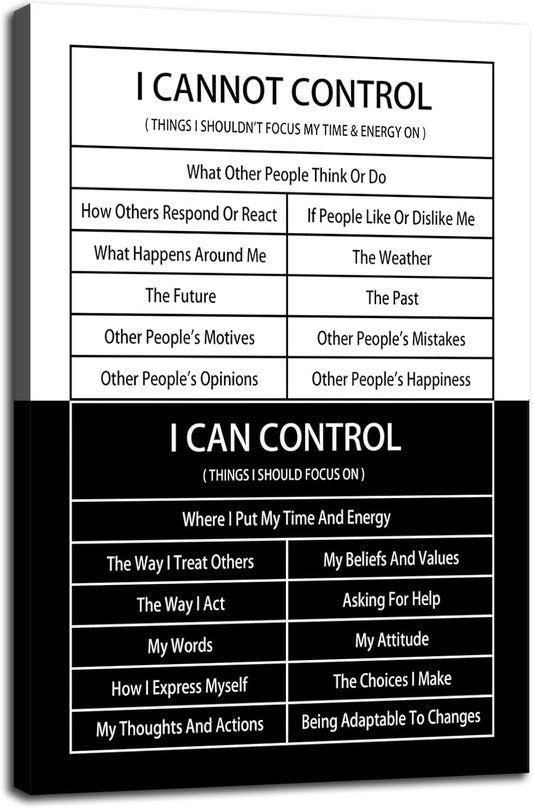 Inspirational Quotes Canvas Wall Art Motivational I Cannot Control or I Can Control Inspiring Poster Prints Entrepreneur Quote Modern Home Office Bedroom Wall Decor Ready to Hang[12''W X 18''H]